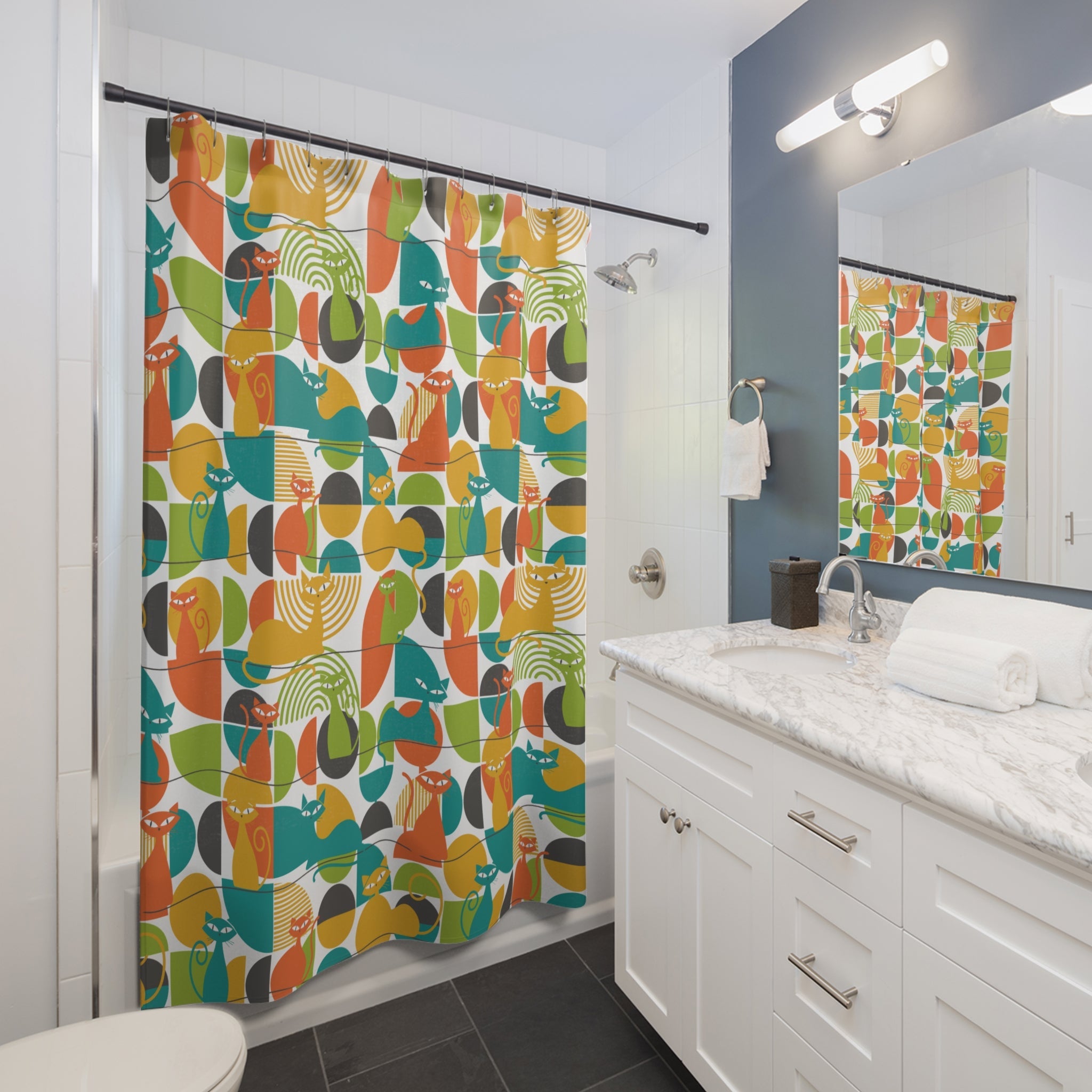 Kate McEnroe New York Atomic Cat Shower Curtain, Mid Century Modern Retro Bath DecorShower Curtains42506816848408940557