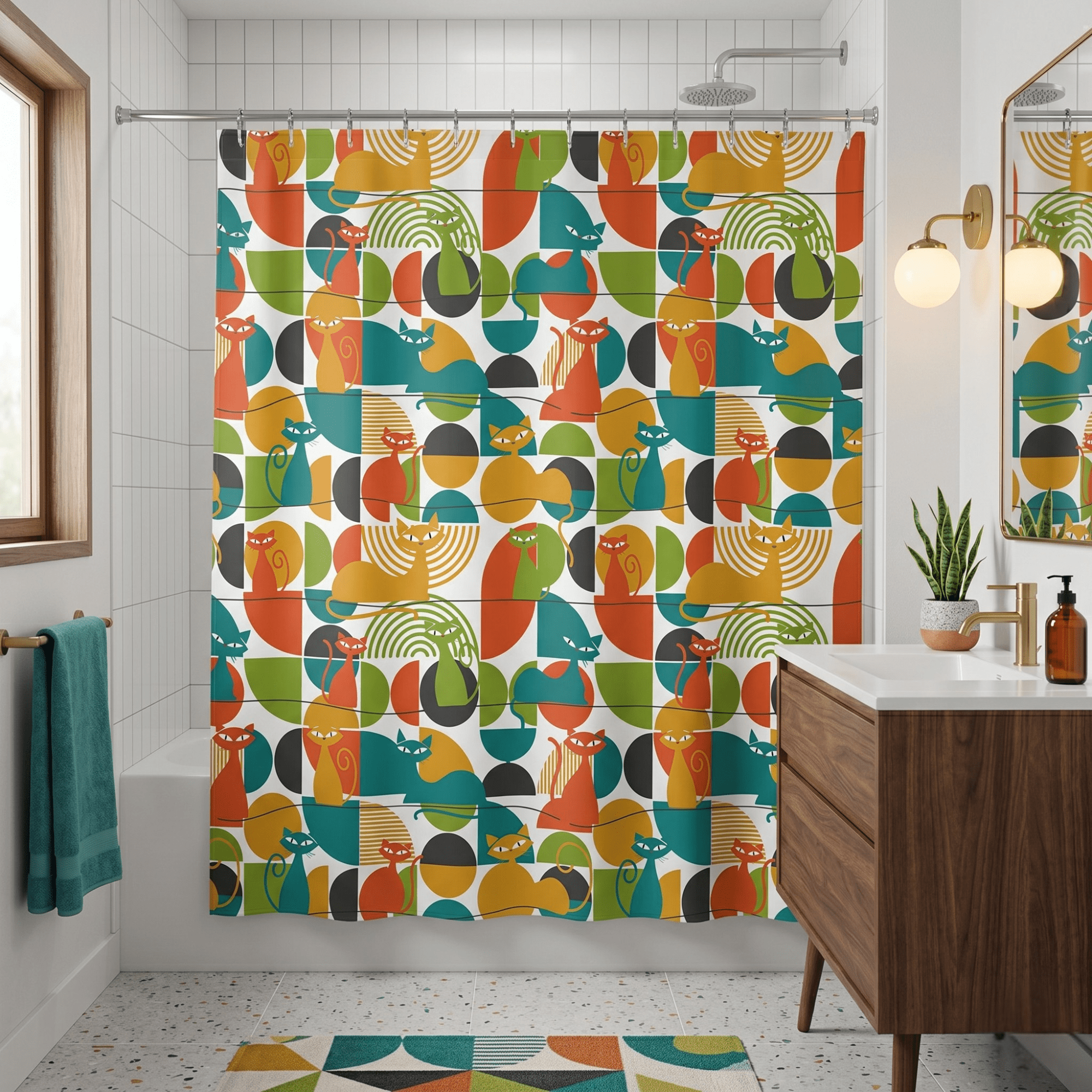 Kate McEnroe New York Atomic Cat Shower Curtain, Mid Century Modern Retro Bath DecorShower Curtains42506816848408940557