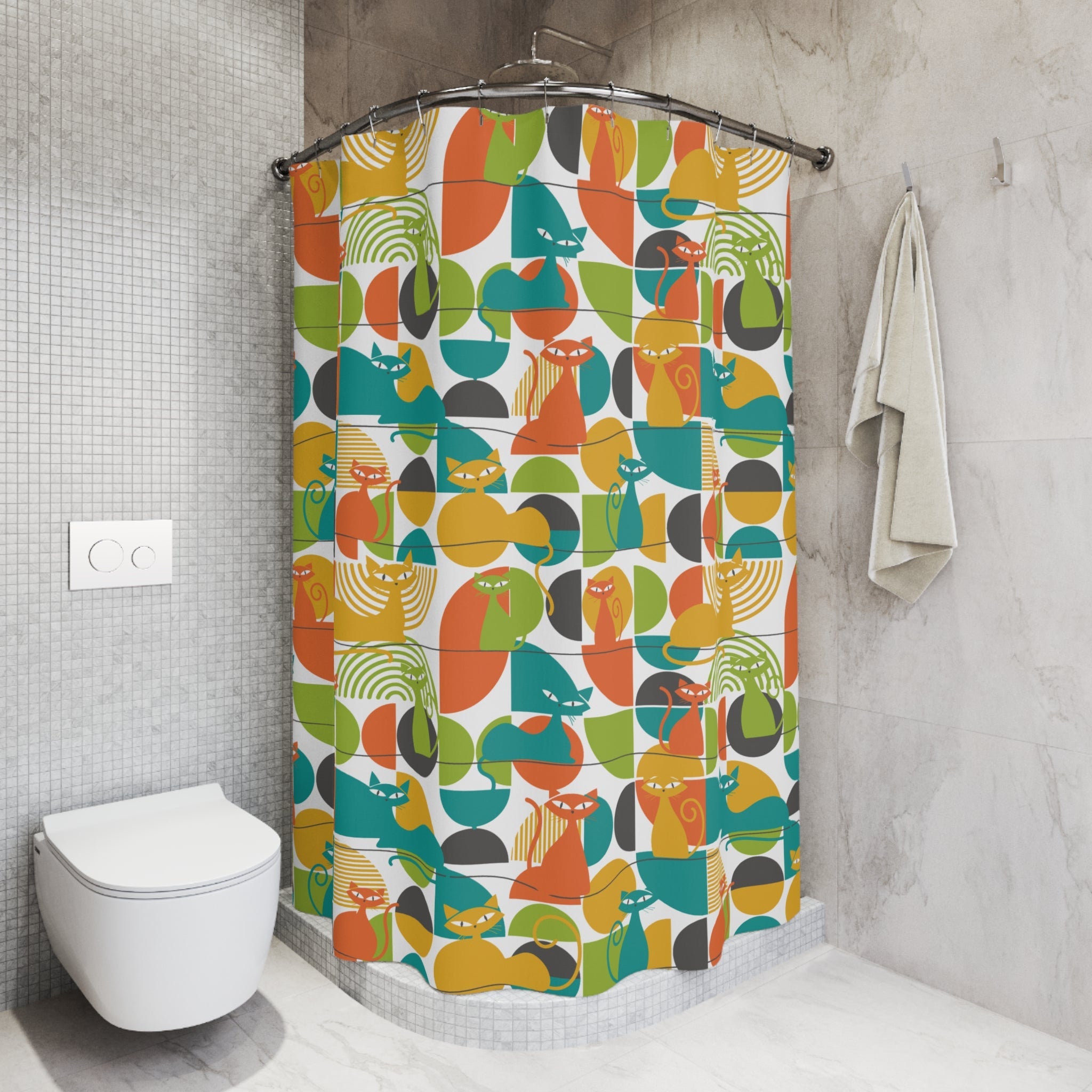 Kate McEnroe New York Atomic Cat Shower Curtain, Mid Century Modern Retro Bath DecorShower Curtains42506816848408940557