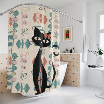 Kate McEnroe New York Atomic Cat Shower Curtain Mid Century Modern Retro Kitschy Bath DecorShower Curtains99537156856523981201