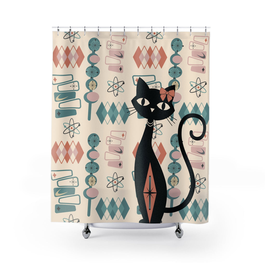 Kate McEnroe New York Atomic Cat Shower Curtain Mid Century Modern Retro Kitschy Bath DecorShower Curtains99537156856523981201