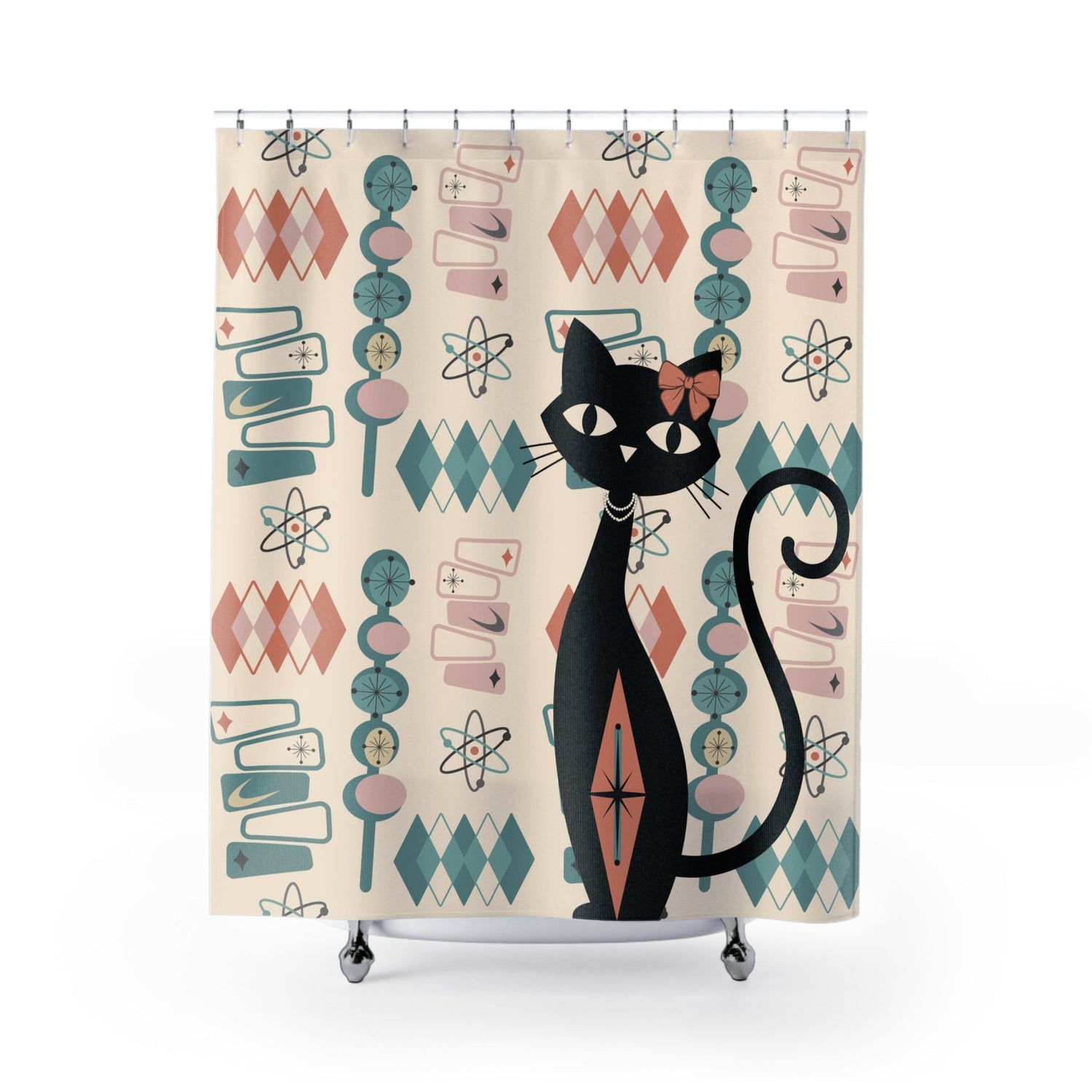 Kate McEnroe New York Atomic Cat Shower Curtain Mid Century Modern Retro Kitschy Bath DecorShower Curtains99537156856523981201