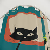 Kate McEnroe New York Atomic Cat Shower Curtains, Mid Century Modern Geometric Teal Blue, Burnt Orange, Cream MCM Starburst Bath Curtains, Retro Bathroom DecorShower CurtainsS40 - BLU - CAT - 7X7