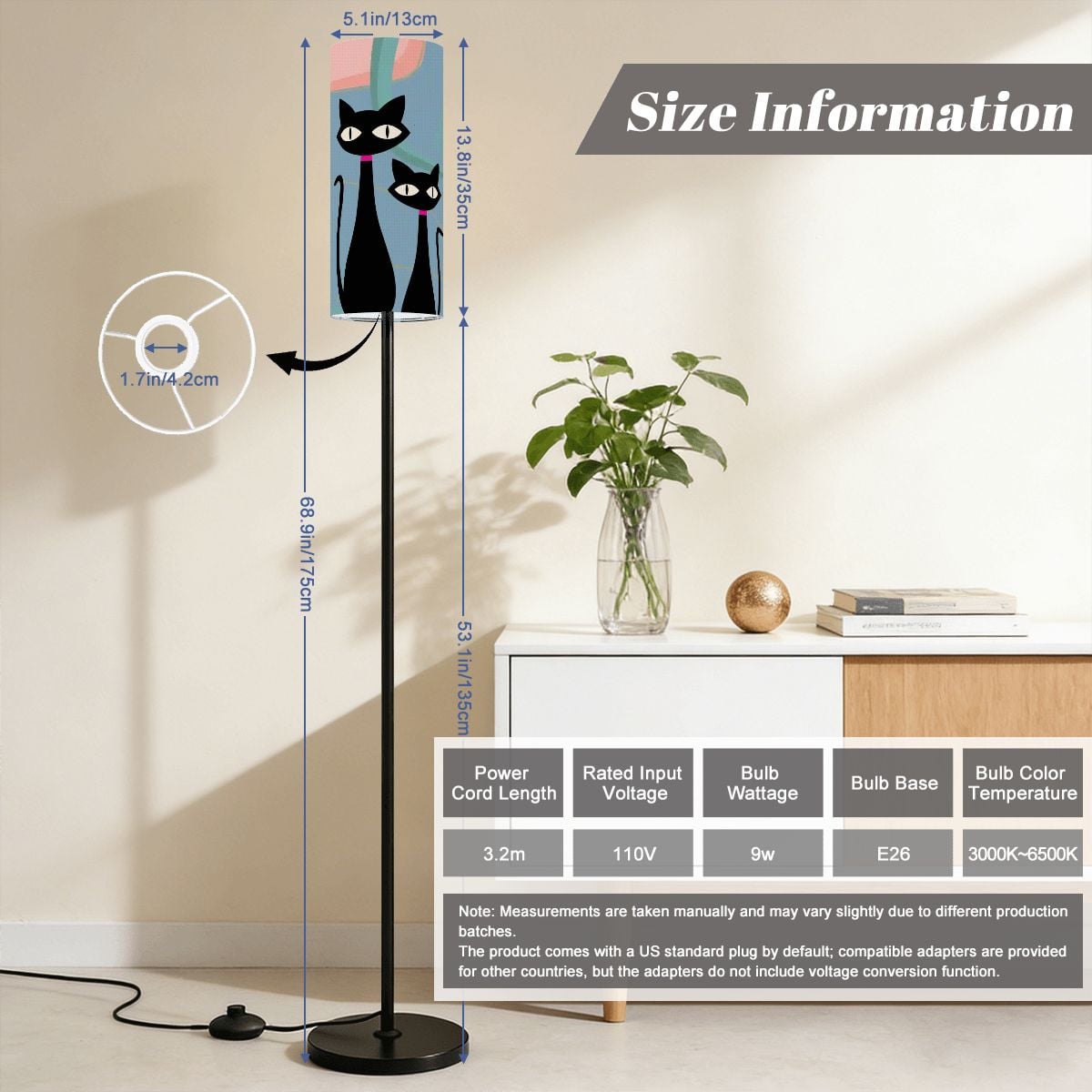 Kate McEnroe New York Atomic Cat Slim Floor Lamp, Mid Century Modern Retro LightingSlim Floor LampsNSGYLlUEwt