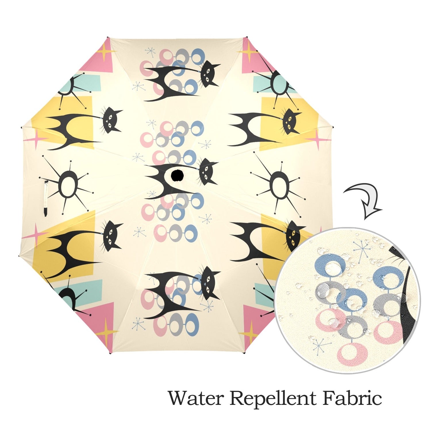 Kate McEnroe New York Atomic Cat Space Age 50s Kitsch Umbrella, Mid Century Modern Rain GearUmbrellas12997245663685949136