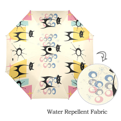 Kate McEnroe New York Atomic Cat Space Age 50s Kitsch Umbrella, Mid Century Modern Rain GearUmbrellas12997245663685949136