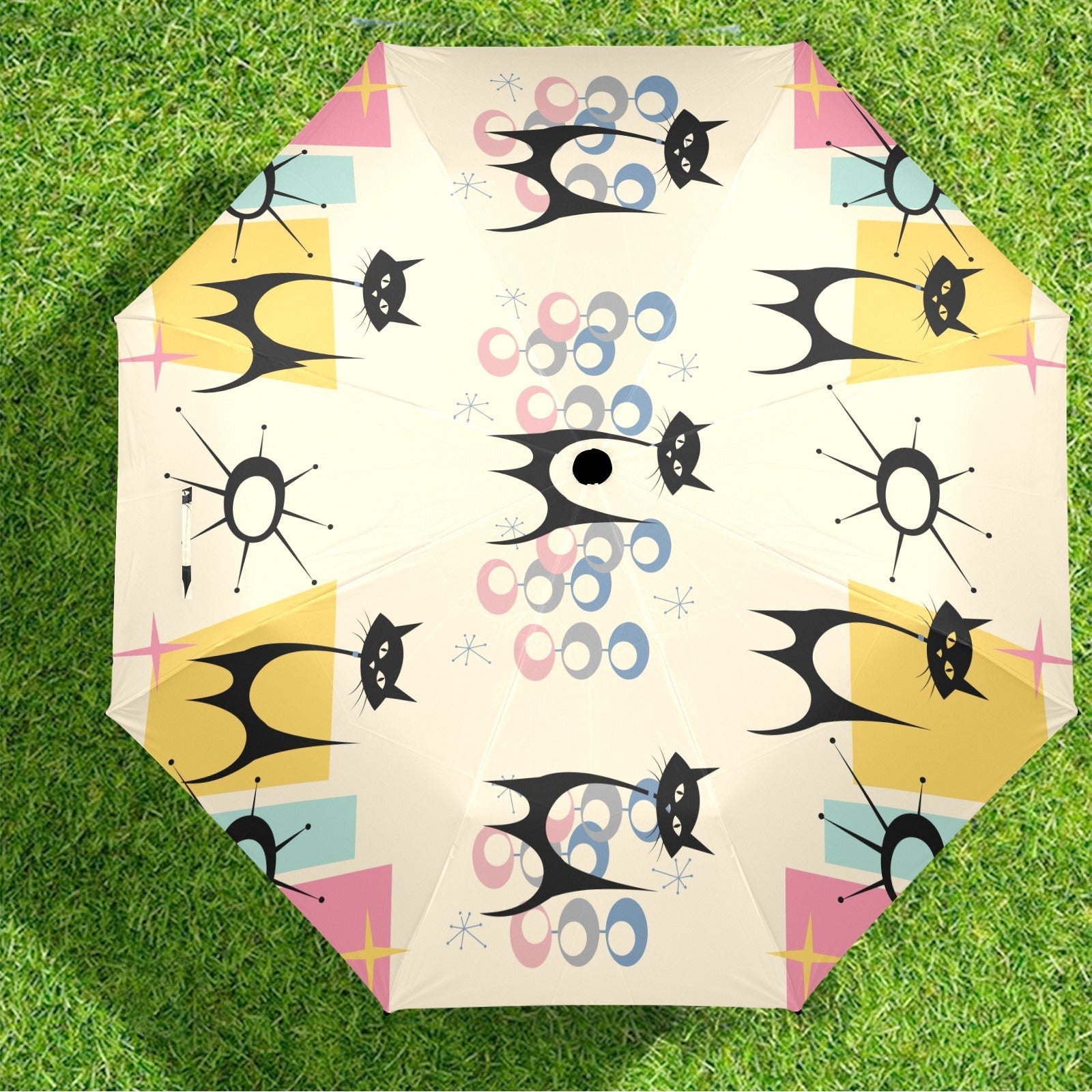 Kate McEnroe New York Atomic Cat Space Age 50s Kitsch Umbrella, Mid Century Modern Rain GearUmbrellas12997245663685949136