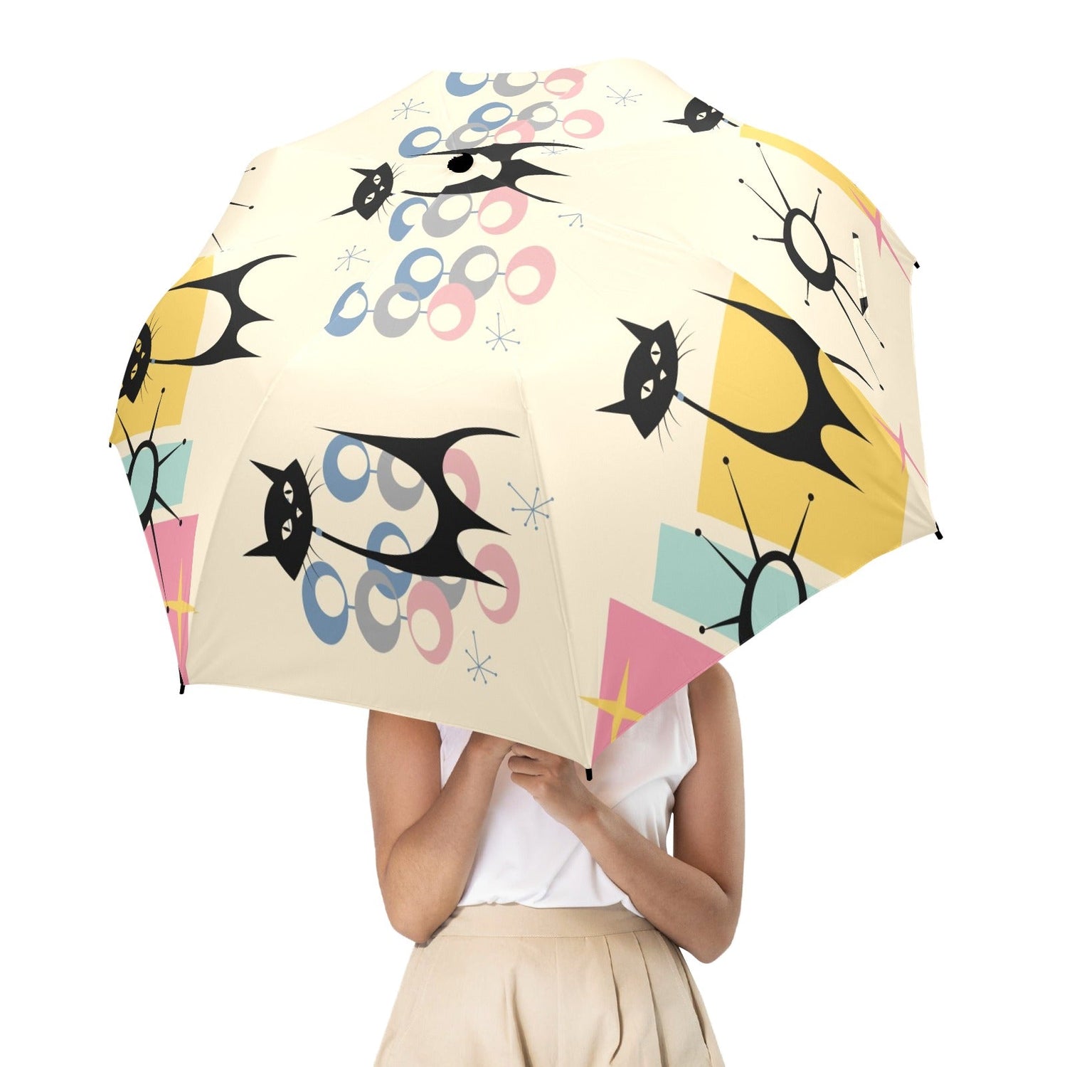 Kate McEnroe New York Atomic Cat Space Age 50s Kitsch Umbrella, Mid Century Modern Rain GearUmbrellas12997245663685949136
