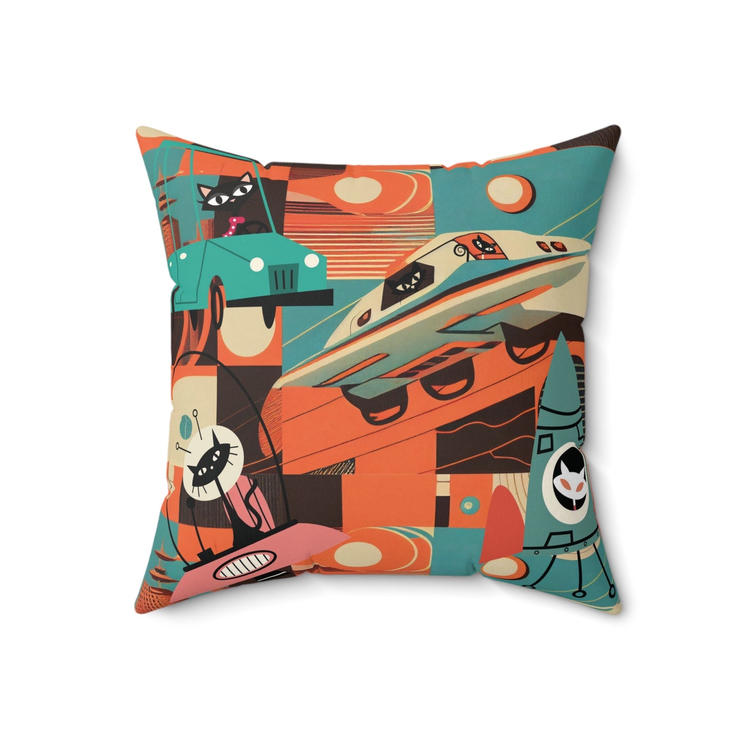 Kate McEnroe New York Atomic Cat Space Age Throw Pillow, Mid Century Modern Retro Rocket CushionThrow Pillows45651049319221681018