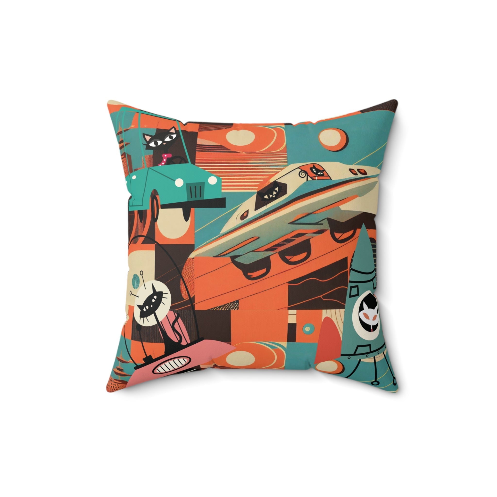 Kate McEnroe New York Atomic Cat Space Age Throw Pillow, Mid Century Modern Retro Rocket CushionThrow Pillows45651049319221681018