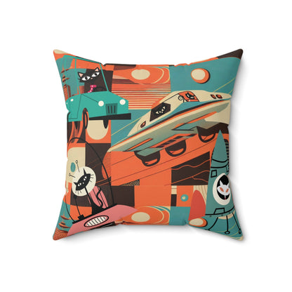 Kate McEnroe New York Atomic Cat Space Age Throw Pillow, Mid Century Modern Retro Rocket CushionThrow Pillows54974060482436786329