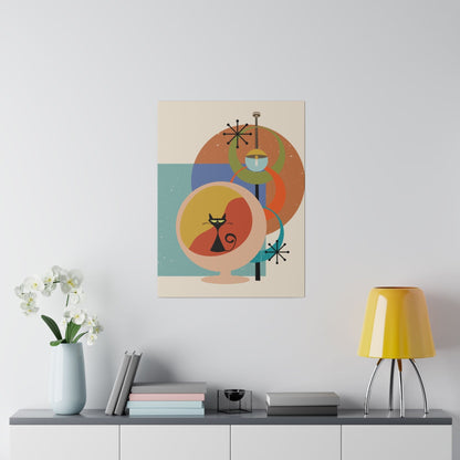 Kate McEnroe New York Atomic Cat Sputnik Canvas Wall Art , Mid Century Modern Retro Eco - Friendly Stretched Canvas ArtCanvas Wall Art48449836896079483441