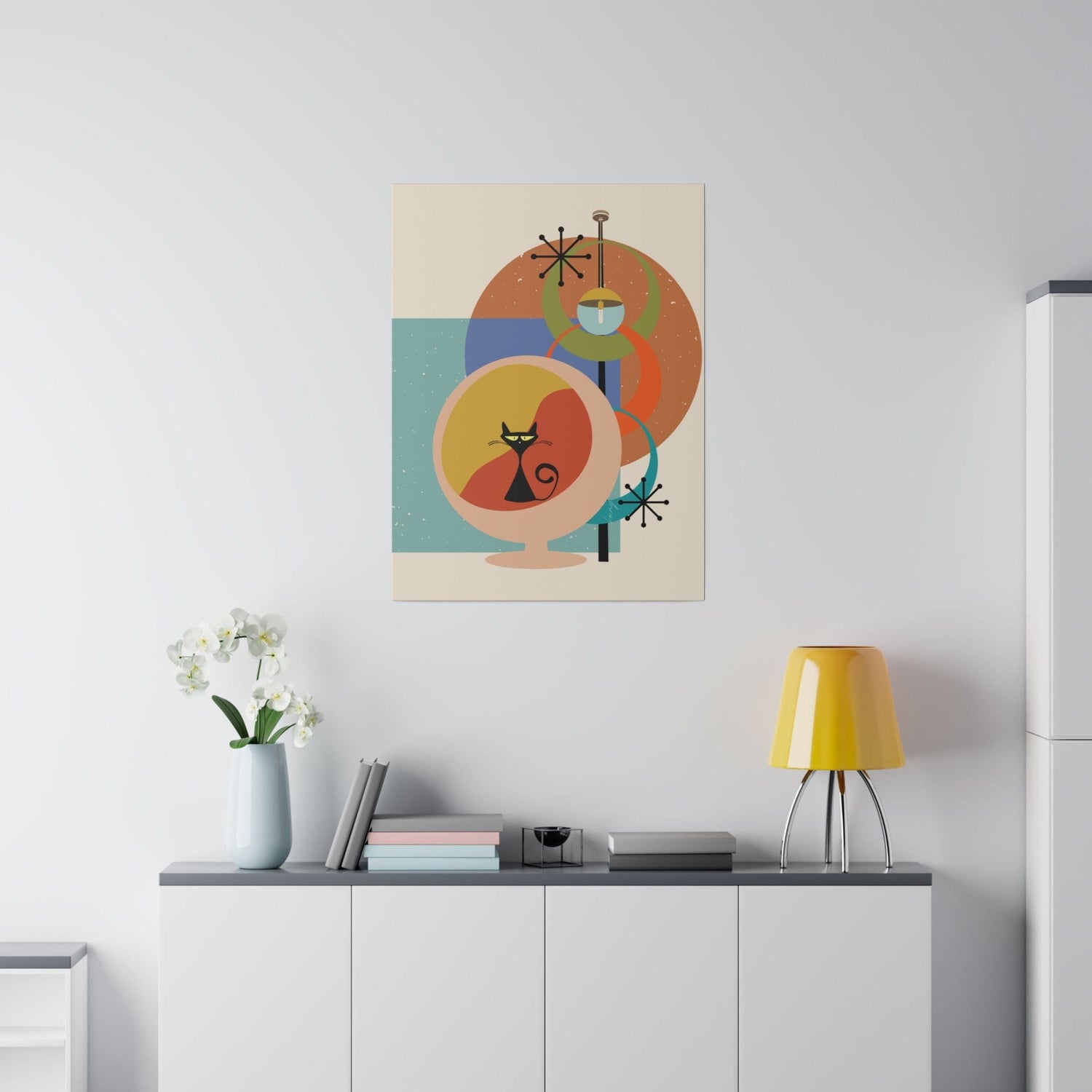 Kate McEnroe New York Atomic Cat Sputnik Canvas Wall Art , Mid Century Modern Retro Eco - Friendly Stretched Canvas ArtCanvas Wall Art48449836896079483441