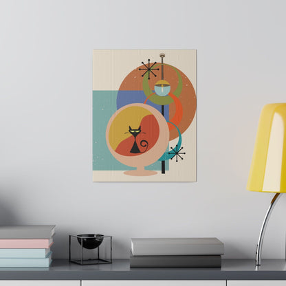 Kate McEnroe New York Atomic Cat Sputnik Canvas Wall Art , Mid Century Modern Retro Eco - Friendly Stretched Canvas ArtCanvas Wall Art48449836896079483441