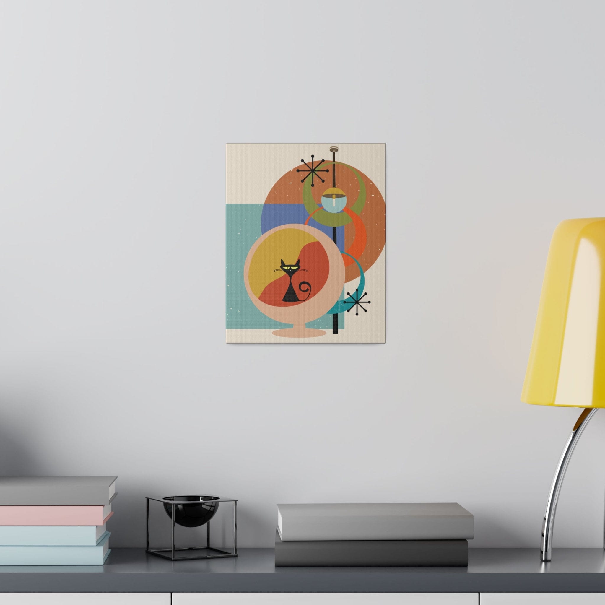 Kate McEnroe New York Atomic Cat Sputnik Canvas Wall Art , Mid Century Modern Retro Eco - Friendly Stretched Canvas ArtCanvas Wall Art48449836896079483441