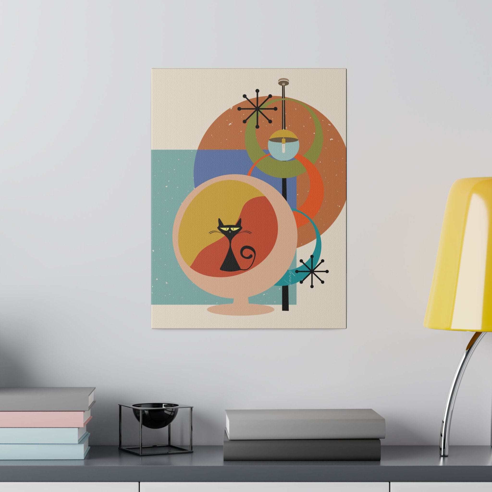 Kate McEnroe New York Atomic Cat Sputnik Canvas Wall Art , Mid Century Modern Retro Eco - Friendly Stretched Canvas ArtCanvas Wall Art48449836896079483441