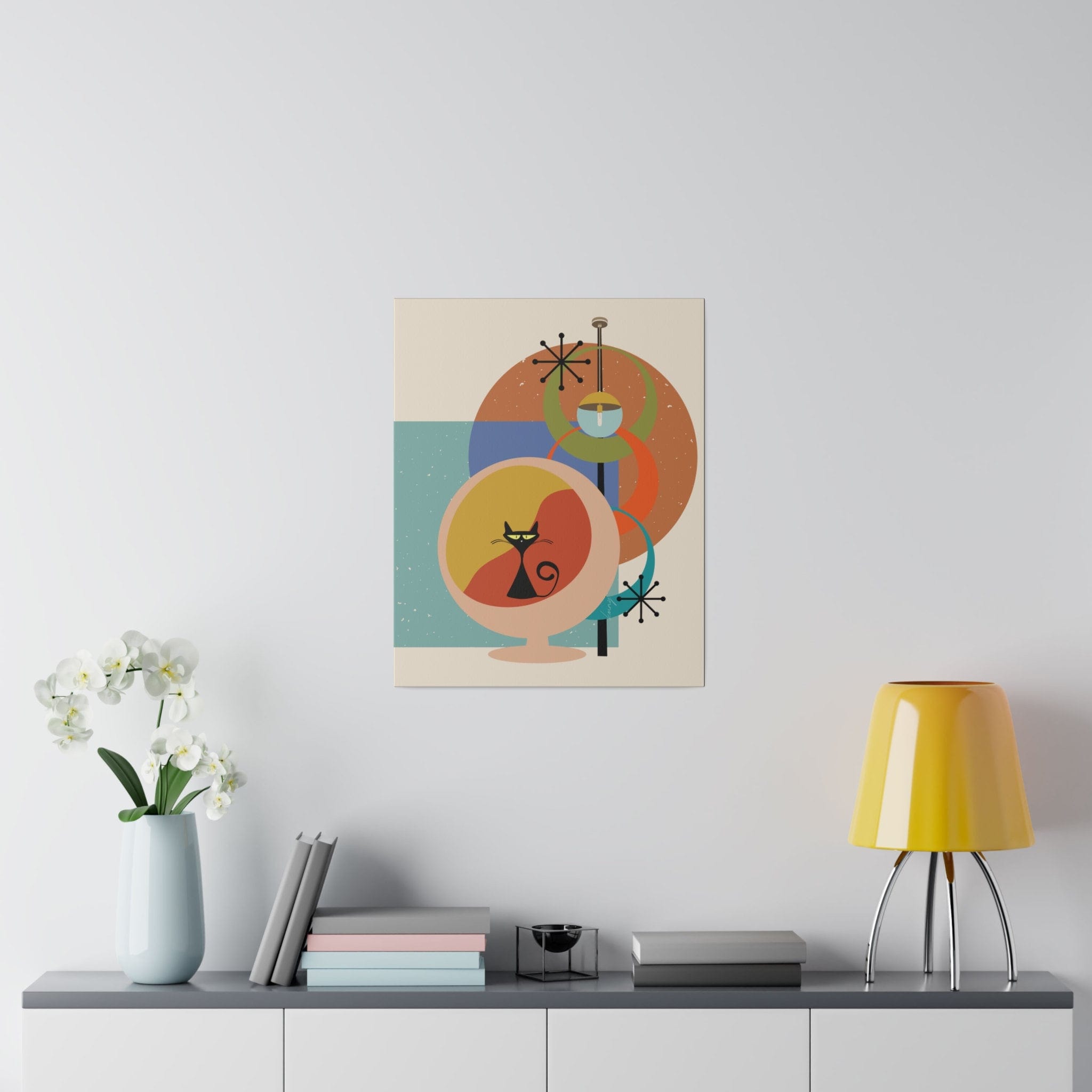 Kate McEnroe New York Atomic Cat Sputnik Canvas Wall Art , Mid Century Modern Retro Eco - Friendly Stretched Canvas ArtCanvas Wall Art48449836896079483441