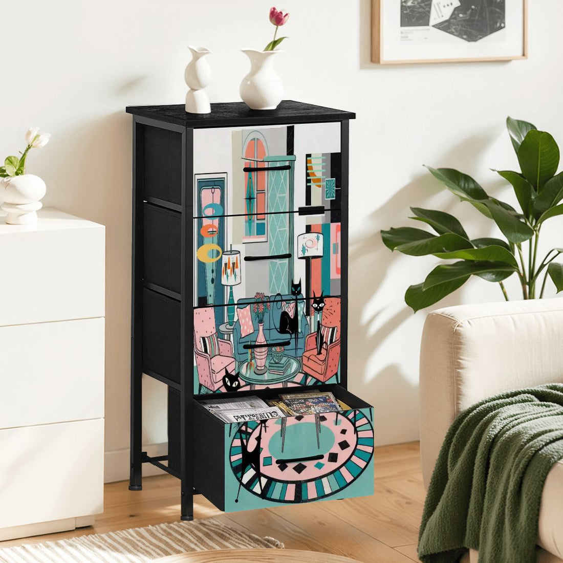 Kate McEnroe New York Atomic Cat Sputnik Lounge Dresser, Mid Century Modern 4 Drawer ChestDressersJY58UKoTQO