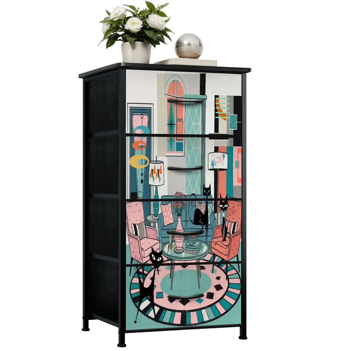 Kate McEnroe New York Atomic Cat Sputnik Lounge Dresser, Mid Century Modern 4 Drawer ChestDressersJY58UKoTQO
