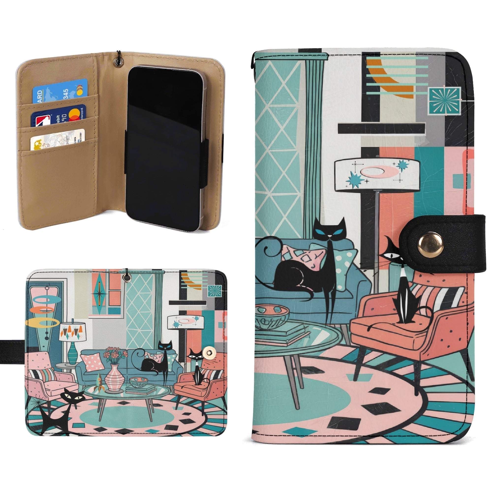 Kate McEnroe New York Atomic Cat Sputnik Lounge Flip Phone Case, Mid Century Modern Retro Flip Case ClutchPhone CasesWQE78G1W - 1