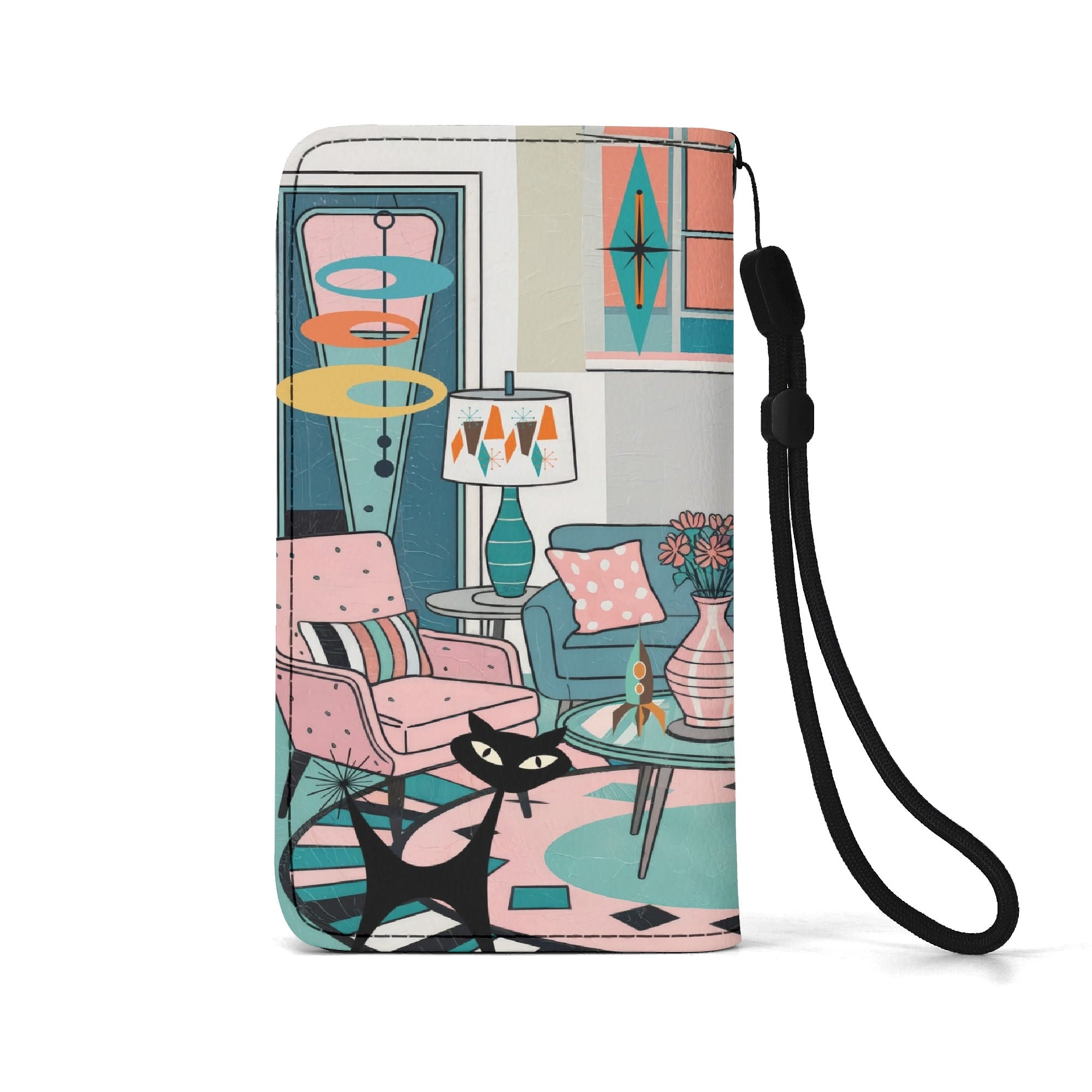 Kate McEnroe New York Atomic Cat Sputnik Lounge Flip Phone Case, Mid Century Modern Retro Flip Case ClutchPhone CasesWQE78G1W - 1