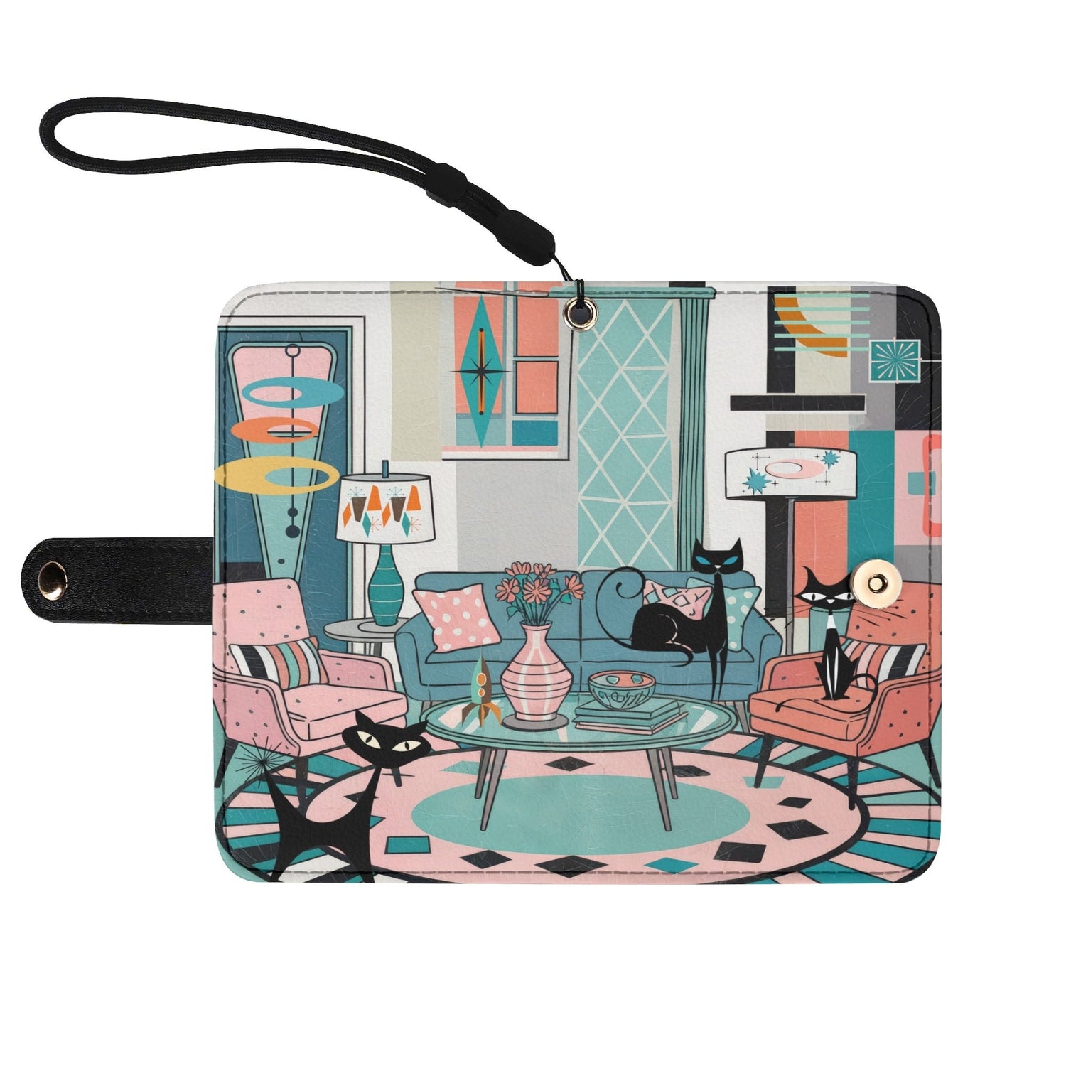 Kate McEnroe New York Atomic Cat Sputnik Lounge Flip Phone Case, Mid Century Modern Retro Flip Case ClutchPhone CasesWQE78G1W - 1