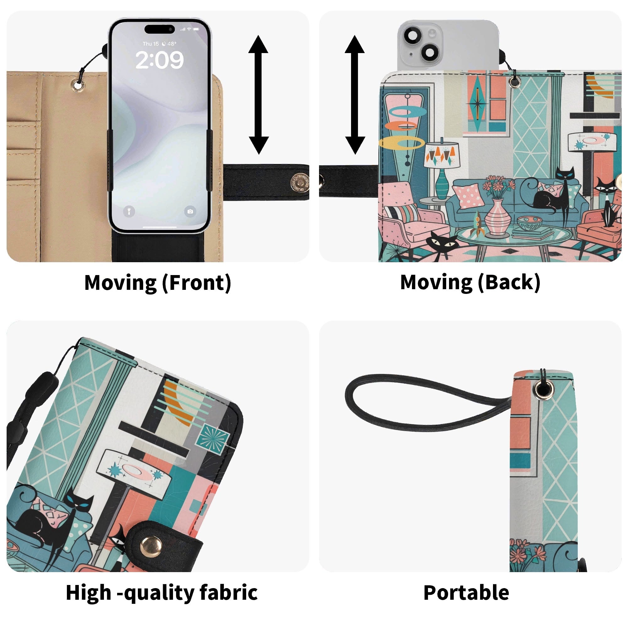 Kate McEnroe New York Atomic Cat Sputnik Lounge Flip Phone Case, Mid Century Modern Retro Flip Case ClutchPhone CasesWQE78G1W - 1