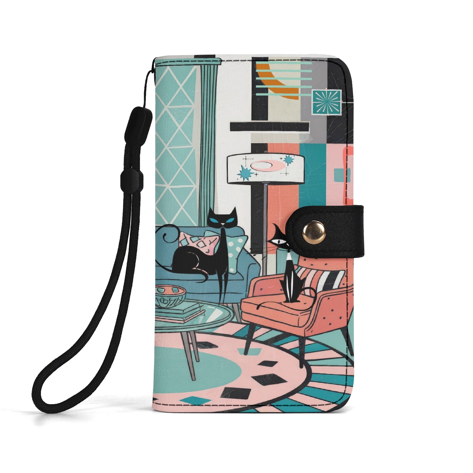 Kate McEnroe New York Atomic Cat Sputnik Lounge Flip Phone Case, Mid Century Modern Retro Flip Case ClutchPhone CasesWQE78G1W - 1