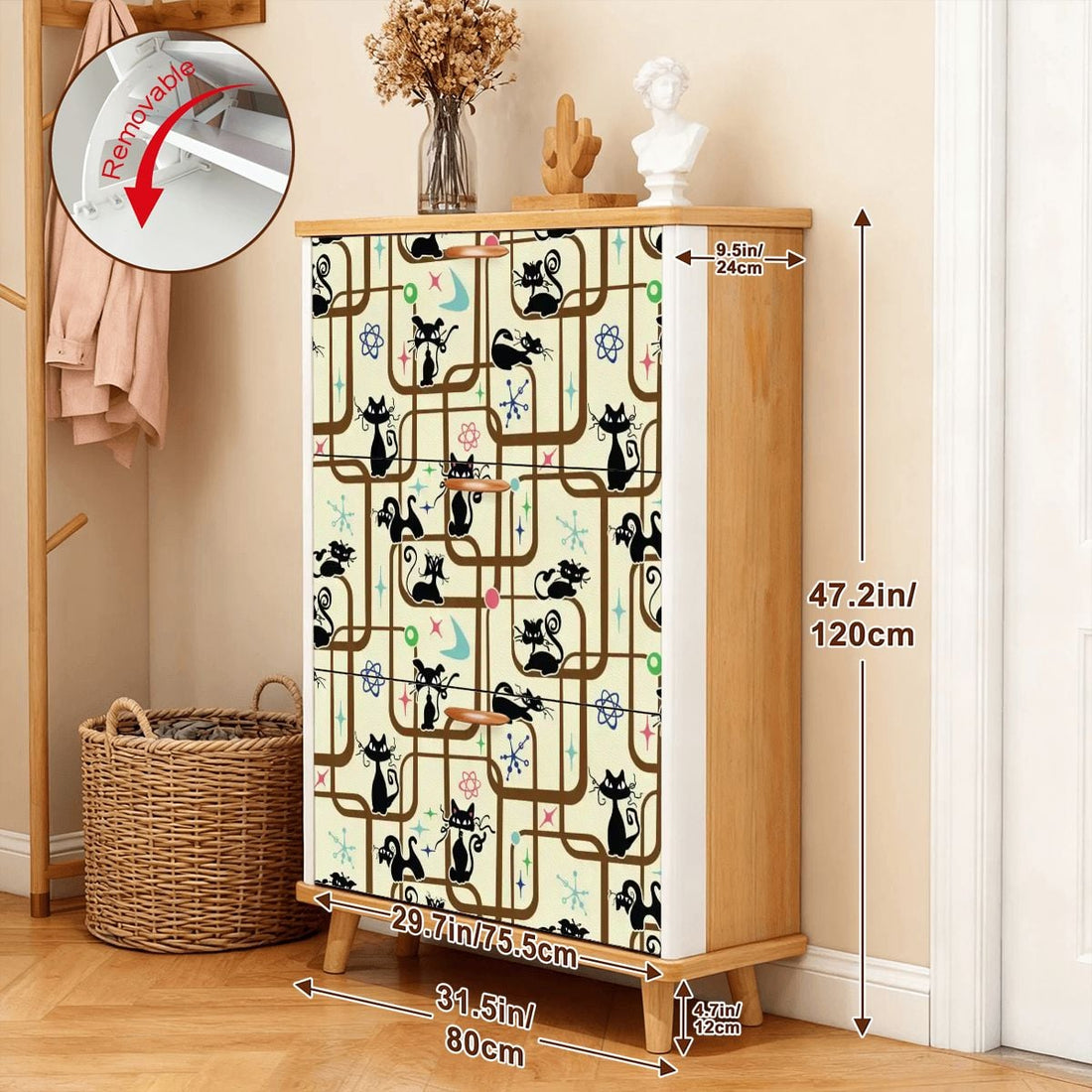 Kate McEnroe New York Atomic Cat Starburst Geometric 1950s Space Age Retro Shoe CabinetShoe StoragebO57B1IiZn