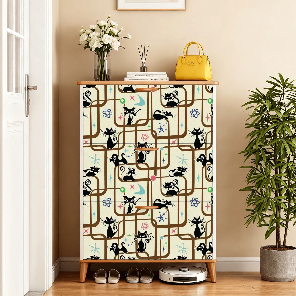 Kate McEnroe New York Atomic Cat Starburst Geometric 1950s Space Age Retro Shoe CabinetShoe StoragebO57B1IiZn