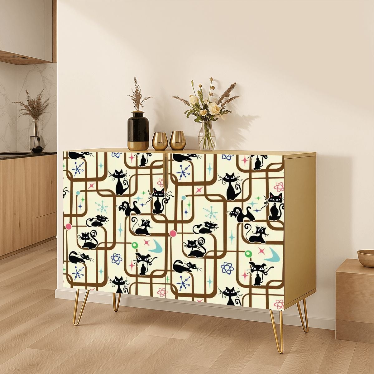 Kate McEnroe New York Atomic Cat Starburst Geometric 1950s Space Age Retro Storage CabinetStorage CabinetsFOLl6tkcP5