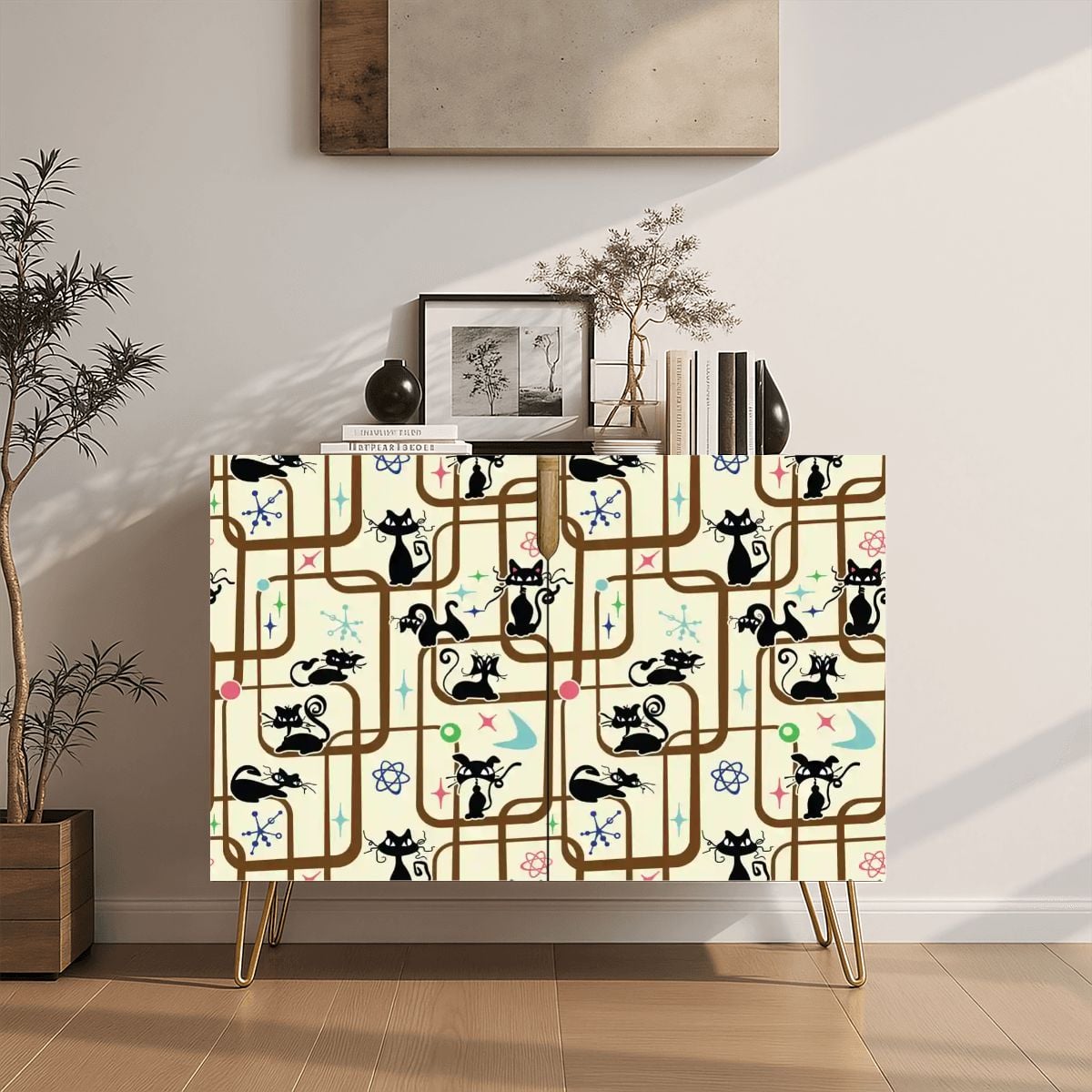 Kate McEnroe New York Atomic Cat Starburst Geometric 1950s Space Age Retro Storage CabinetStorage CabinetsFOLl6tkcP5