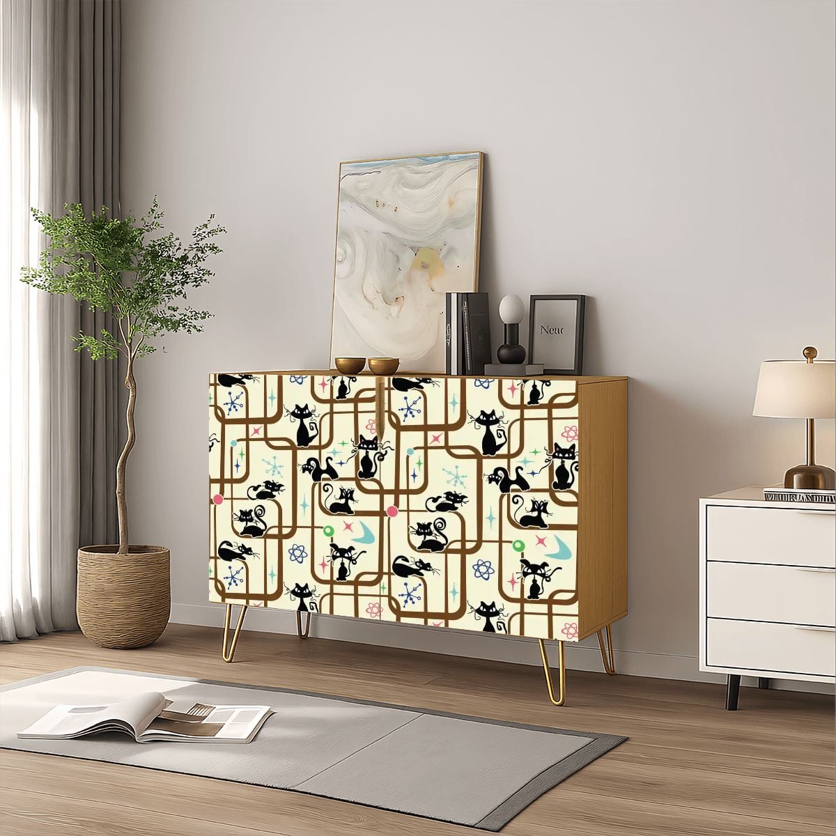 Kate McEnroe New York Atomic Cat Starburst Geometric 1950s Space Age Retro Storage CabinetStorage CabinetsFOLl6tkcP5