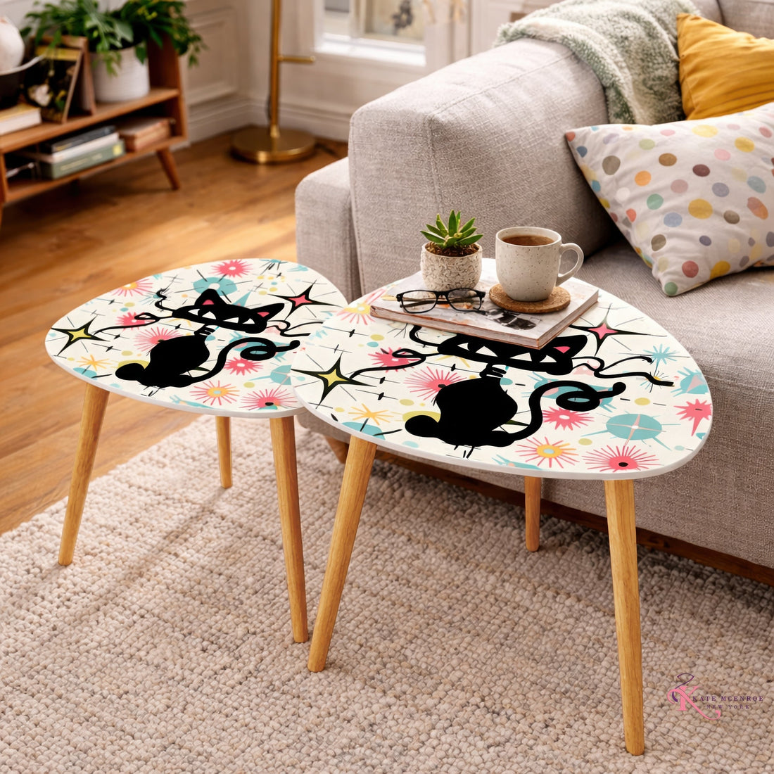 Kate McEnroe New York Atomic Cat Starburst Mid Century Modern Nesting Tables Set of 2Nesting Tables7bCy6naNKz