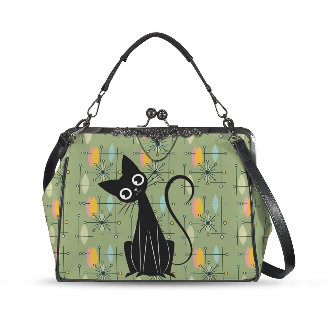 Kate McEnroe New York Atomic Cat Starburst Mid Century Modern Retro Kisslock Frame PurseCrossbody BagsD3283676