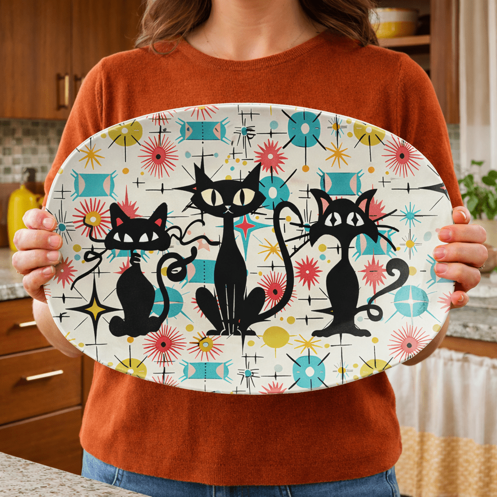 Kate McEnroe New York Atomic Cat Starburst Mid Century Modern Serving PlatterServing PlattersPLT-ATMC-CAT