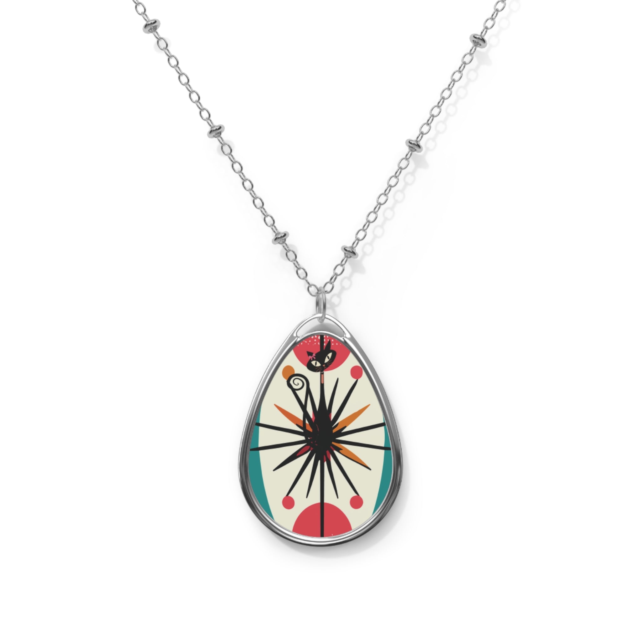 Kate McEnroe New York Atomic Cat Starburst Necklace, Mid Century Modern Teardrop Pendant, Retro 50s Space Age JewelryNecklaces73143768603324985033