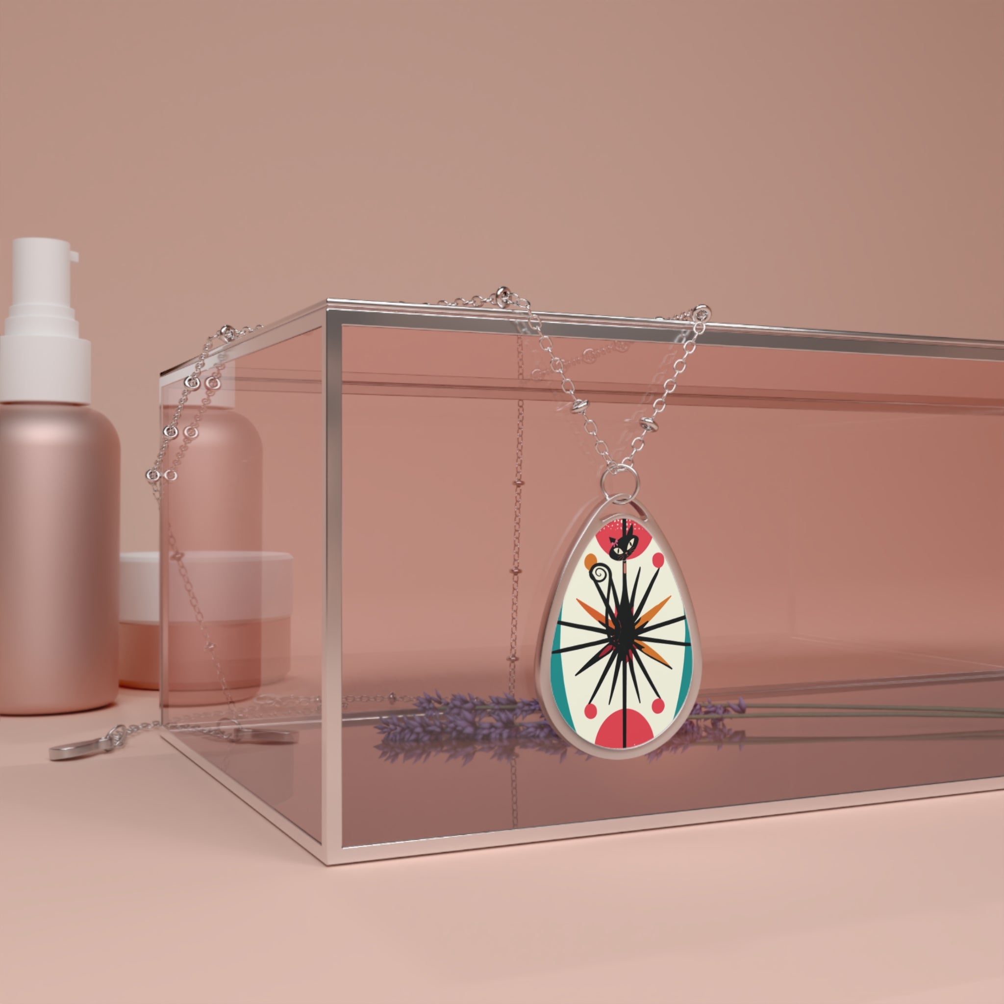 Kate McEnroe New York Atomic Cat Starburst Necklace, Mid Century Modern Teardrop Pendant, Retro 50s Space Age JewelryNecklaces73143768603324985033