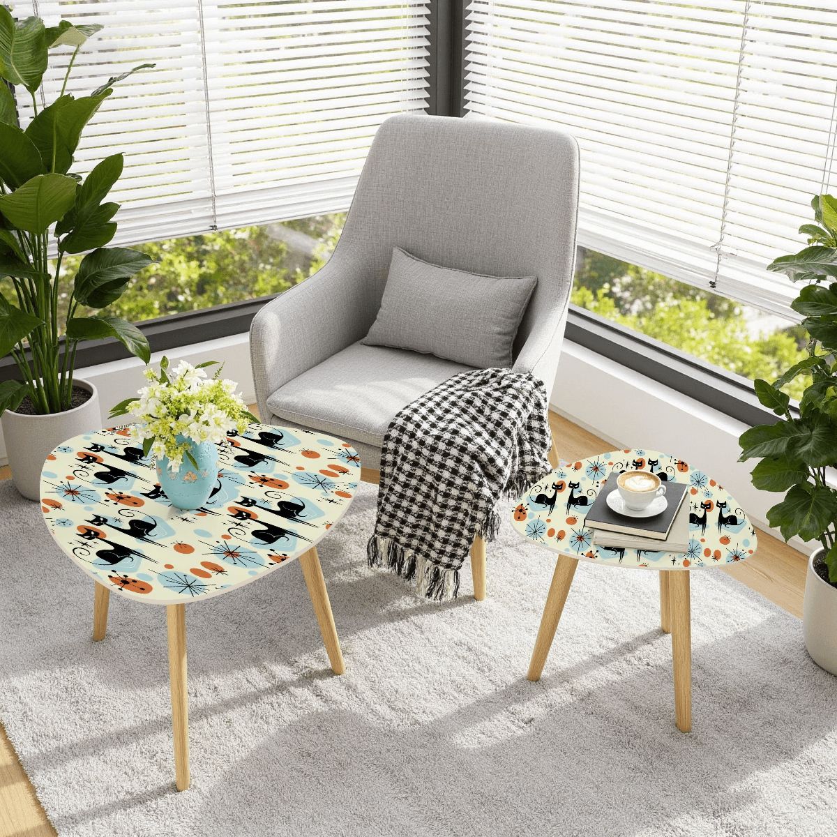 Kate McEnroe New York Atomic Cat Starburst Nesting Tables, Sputnik Mid Century Modern Sexton Cat, Retro 50s Boomerang Coffee Table SetNesting TablesnxQFWEAZcNXFL