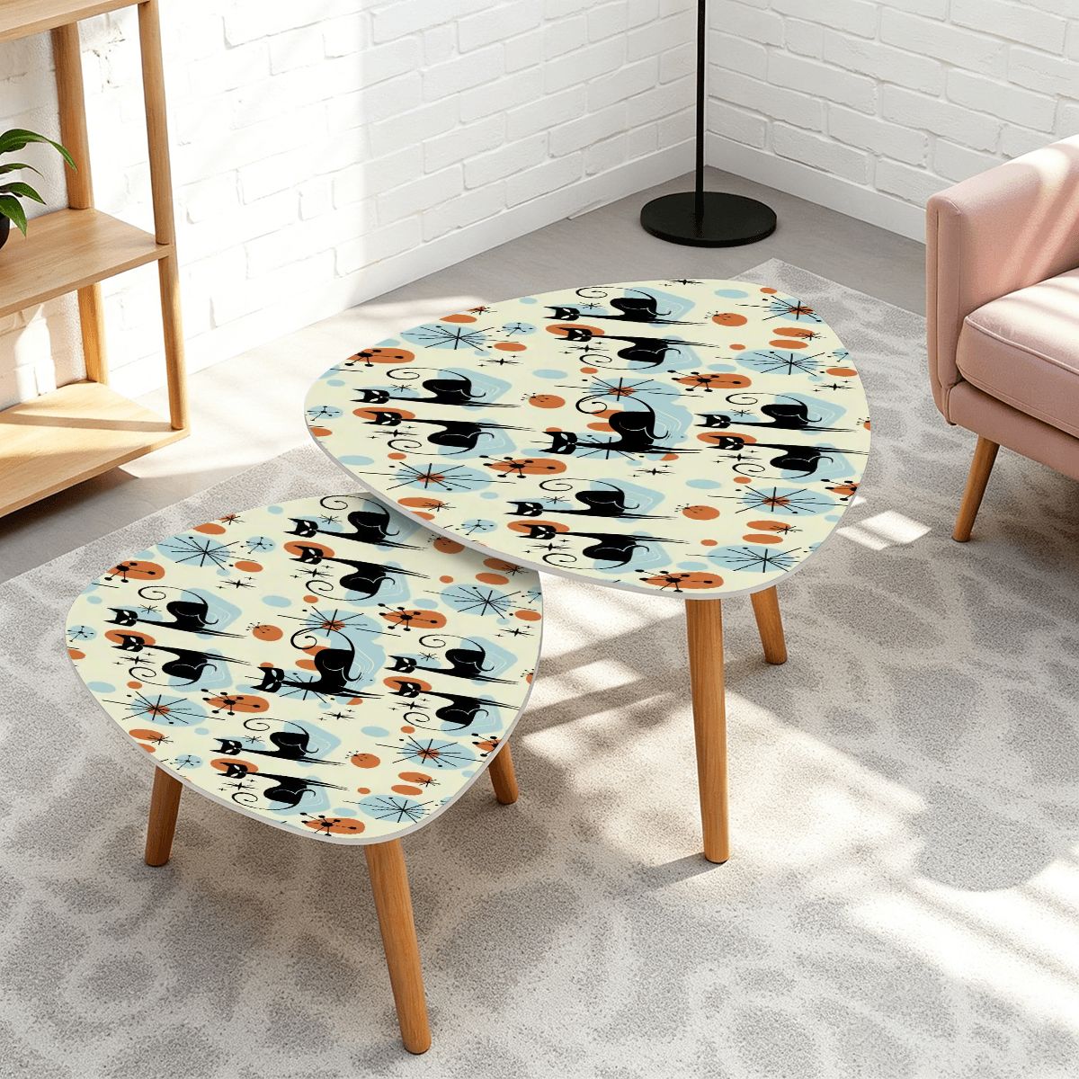 Kate McEnroe New York Atomic Cat Starburst Nesting Tables, Sputnik Mid Century Modern Sexton Cat, Retro 50s Boomerang Coffee Table SetNesting TablesnxQFWEAZcNXFL