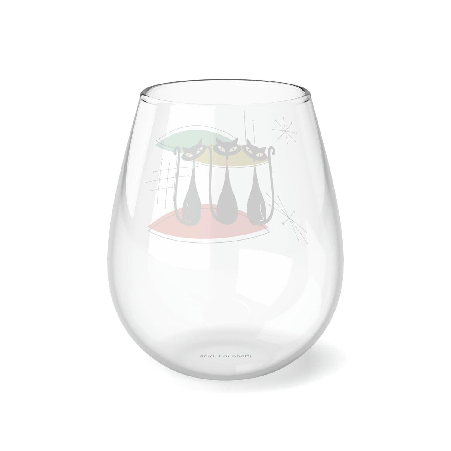 Kate McEnroe New York Atomic Cat Stemless Wine Glass, Mid Century Modern Bar Decor, Retro Kitty Glassware Wine Glasses 11.75oz 20859691264667889636