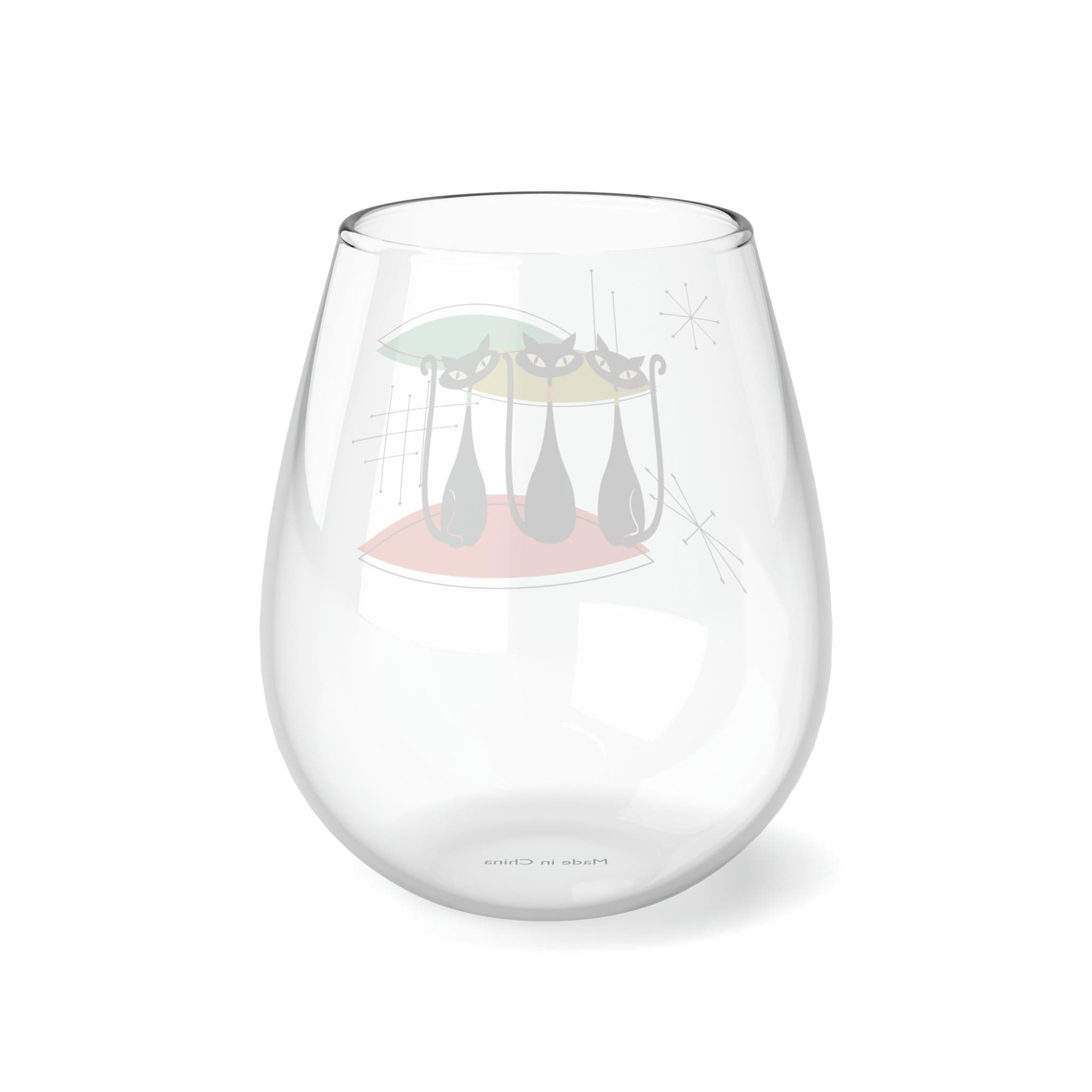 Kate McEnroe New York Atomic Cat Stemless Wine Glass, Mid Century Modern Bar Decor, Retro Kitty GlasswareWine Glasses20859691264667889636