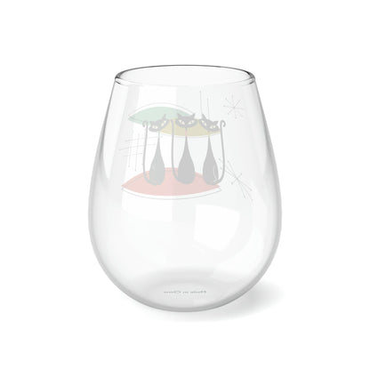 Kate McEnroe New York Atomic Cat Stemless Wine Glass, Mid Century Modern Bar Decor, Retro Kitty GlasswareWine Glasses20859691264667889636