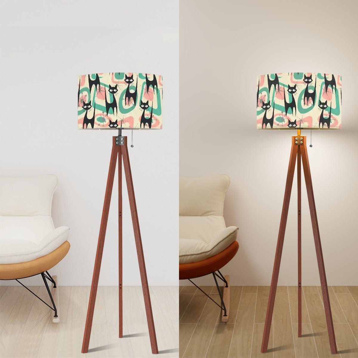 Kate McEnroe New York Atomic Cat Tripod Floor Lamp, Retro Mid Century Modern Statement Lighting, Funky MCM Living Room or Bedroom Accent PieceFloor LampsC6Mcd9lQxf