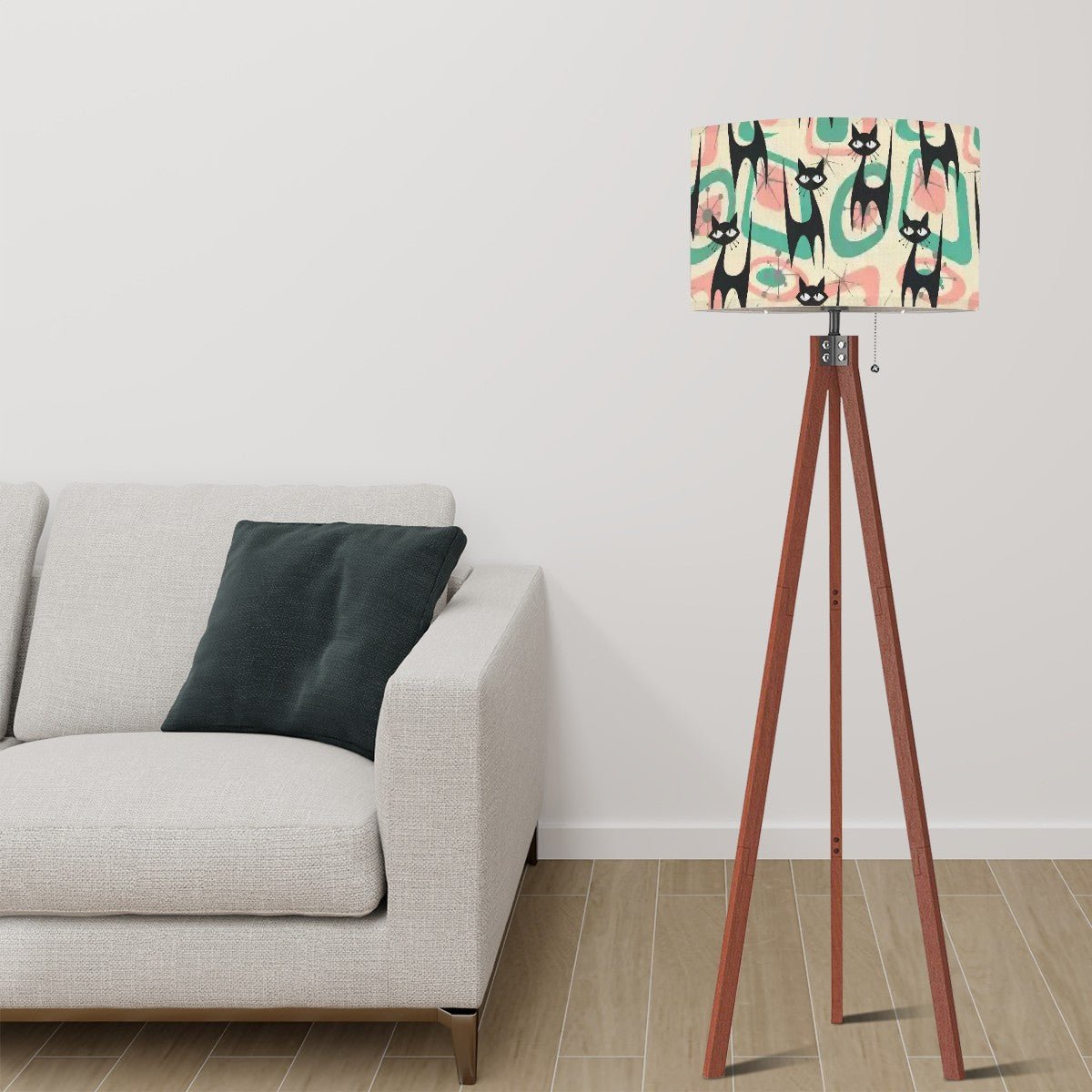 Kate McEnroe New York Atomic Cat Tripod Floor Lamp, Retro Mid Century Modern Statement Lighting, Funky MCM Living Room or Bedroom Accent PieceFloor LampsC6Mcd9lQxf