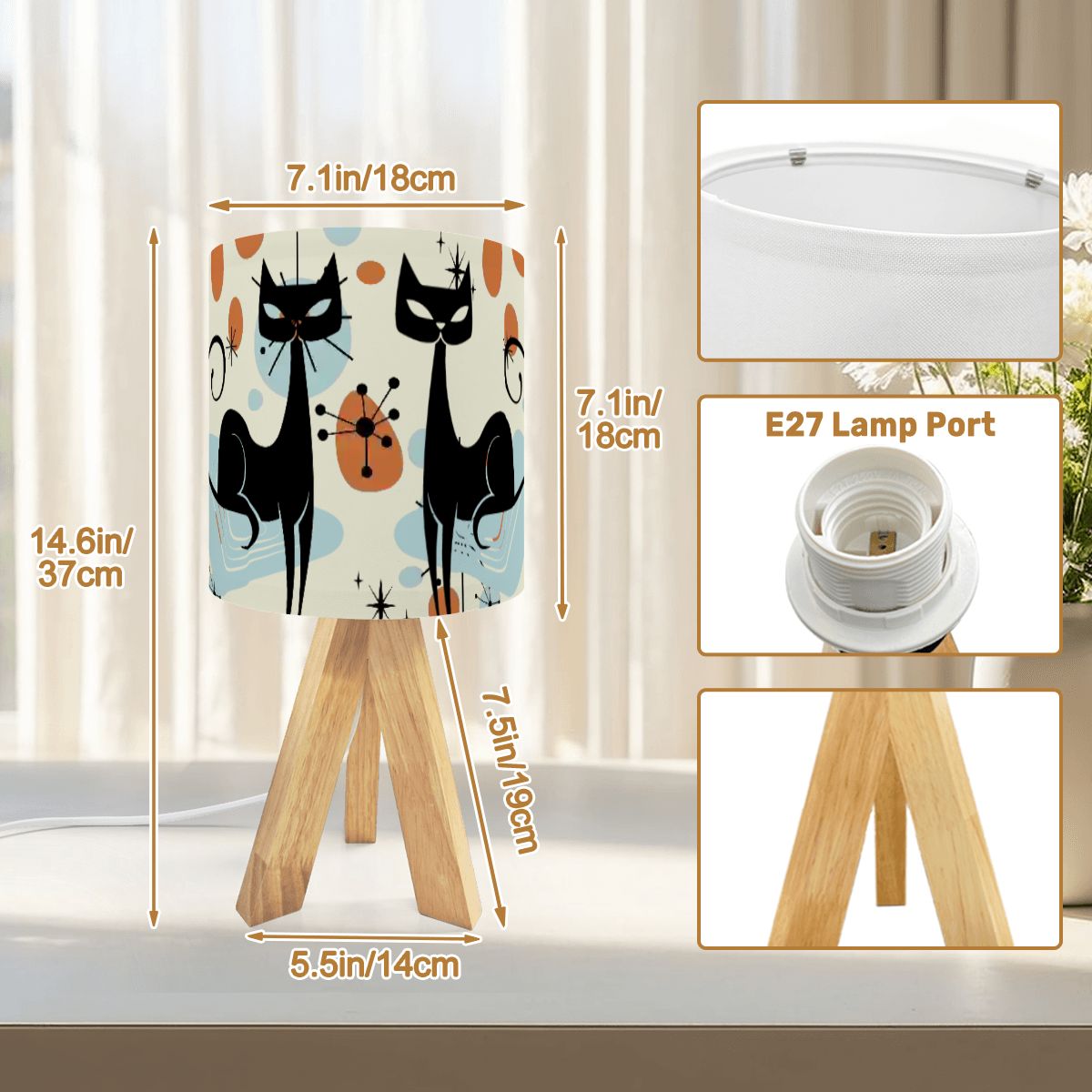 Kate McEnroe New York Atomic Cat Tripod Table Lamp Mid Century Modern Retro Desk LightTable LampsMxuP0mNVfe