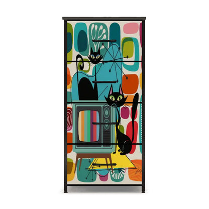 Kate McEnroe New York Atomic Cat TV Lounge Tall Dresser, Mid Century Modern Starburst Storage, Retro Mod Furniture, 50s Kitsch Black Cat ChestDressers0VPtvyzgEF