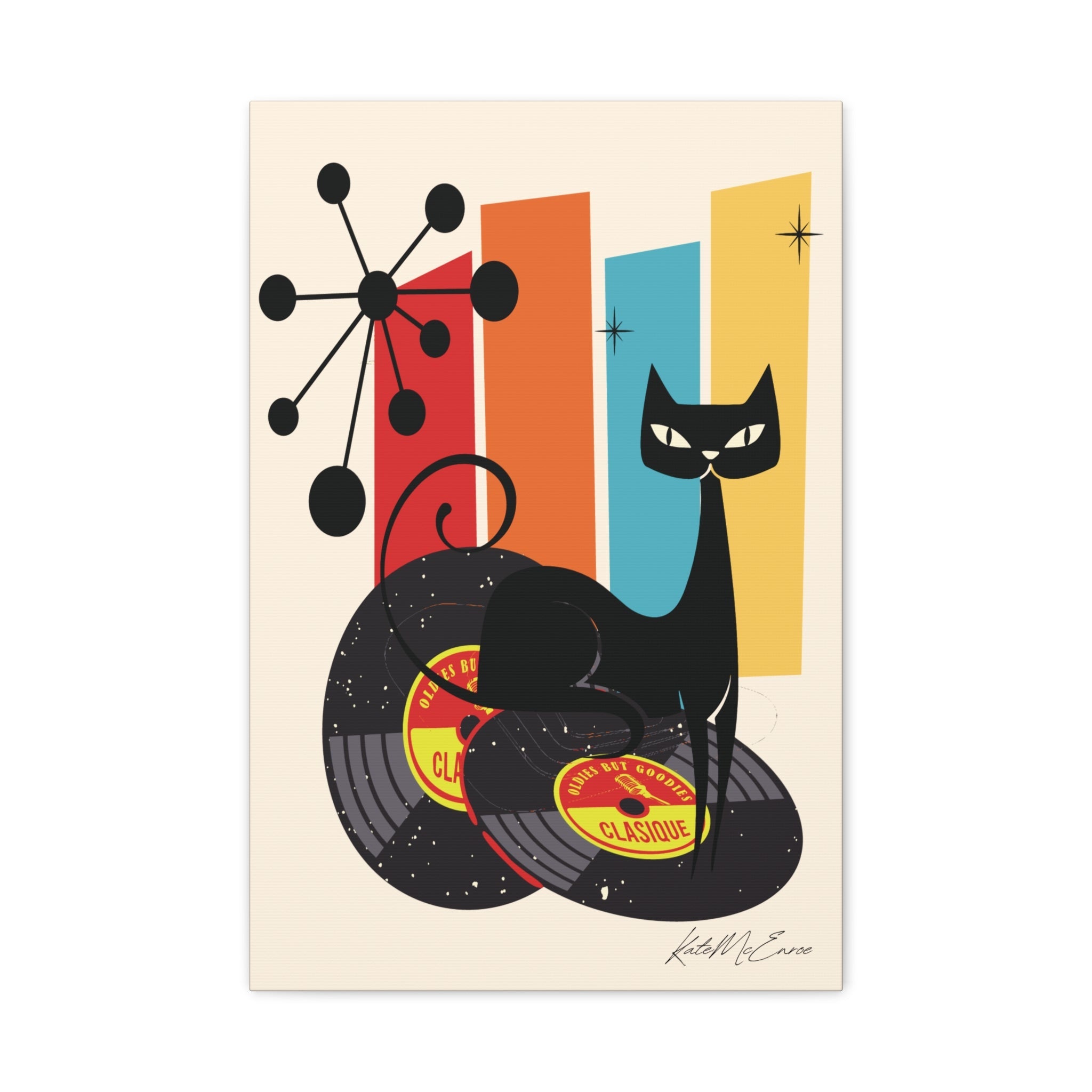 Kate McEnroe New York Atomic Cat Vinyl Record Wall Art, Mid Century Modern Audiophile CanvasCanvas Wall Art10927090189140025114