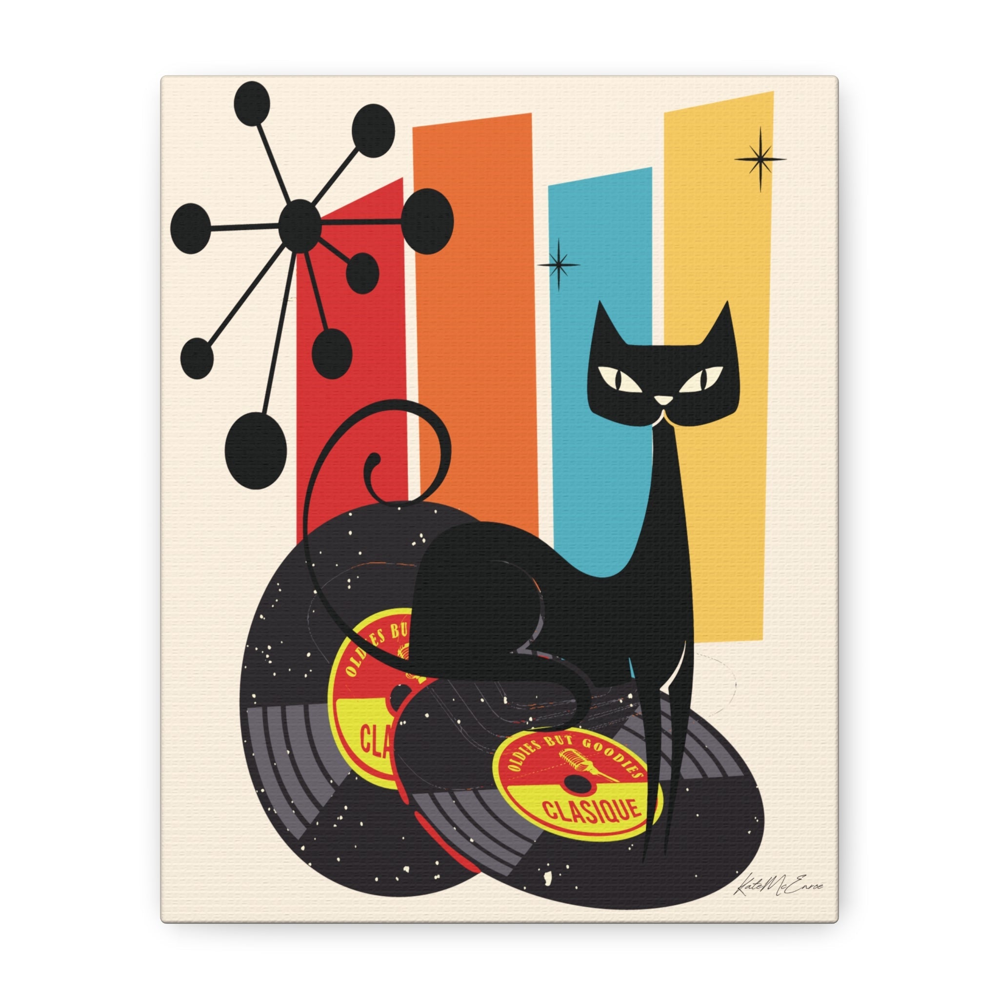 Kate McEnroe New York Atomic Cat Vinyl Record Wall Art, Mid Century Modern Audiophile CanvasCanvas Wall Art81565818323778731937