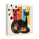 Kate McEnroe New York Atomic Cat Vinyl Record Wall Art, Mid Century Modern Audiophile CanvasCanvas Wall Art82614916140946701155